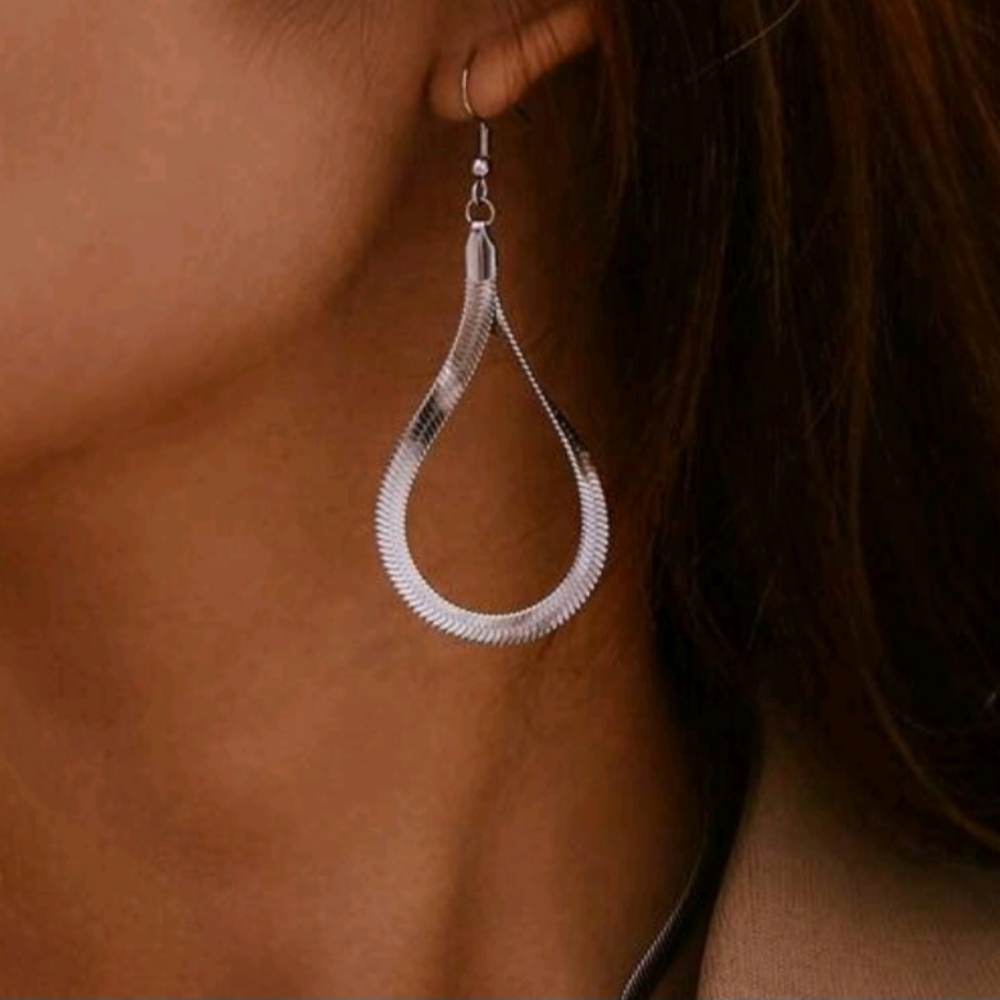 NEW 3" Herringbone Stainless Steel Dangle Earrings